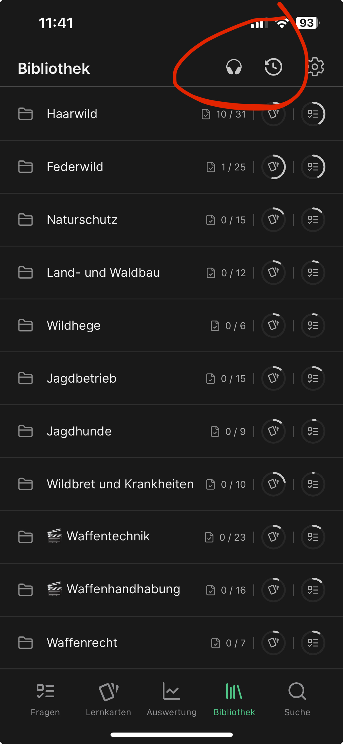 Navigation zum Audiotrainer (aus der Bibliothek)